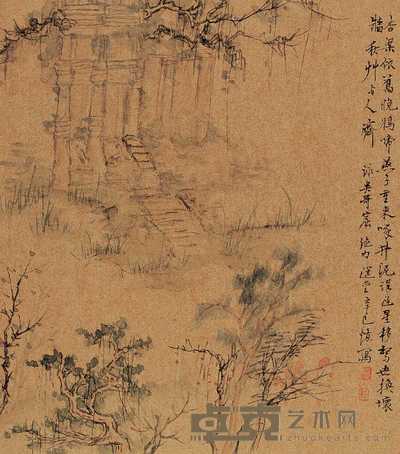 饶宗颐 辛巳（2001）年作 吴哥窟胜境 金卡纸 27×24cm
